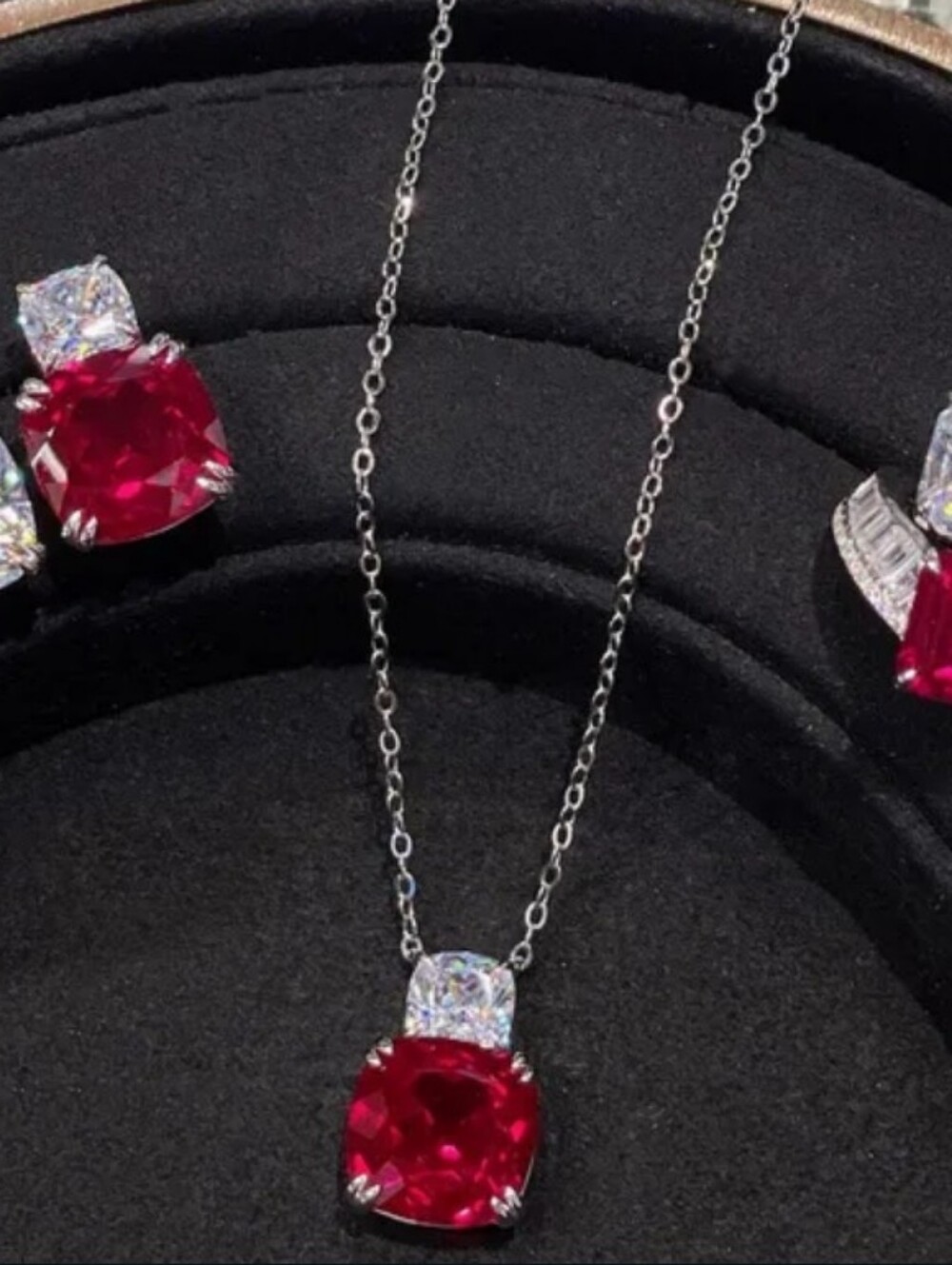 Luxury Red Ruby And Diamond 18k White Gold Necklace - Picture 4 of 4